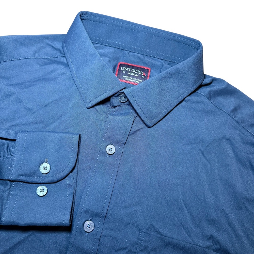 UNTUCKit Gironde Navy Blue Performance Button Down Shirt Mens Medium Long Sleeve